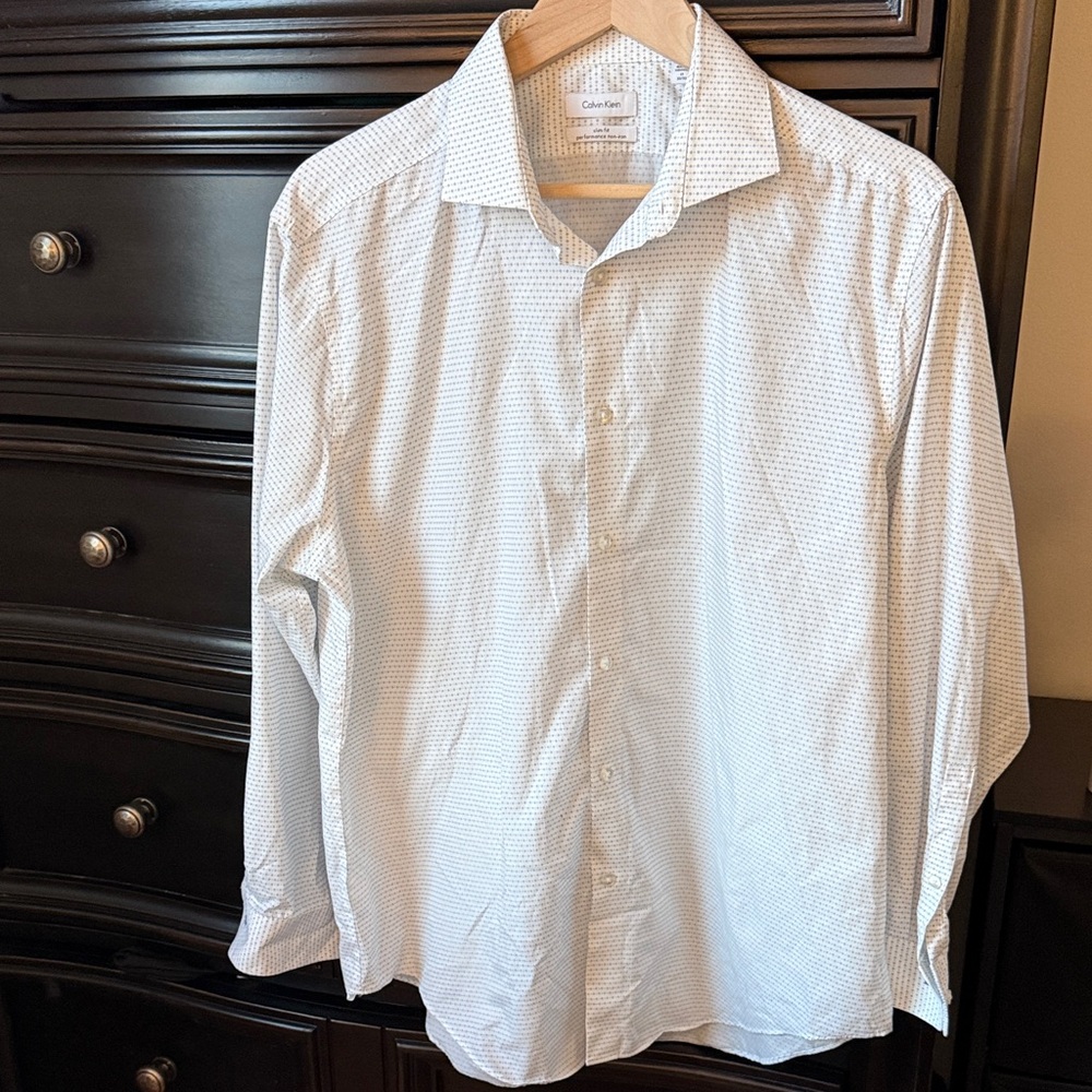 Calvin Klein White Geometric Dress Shirt